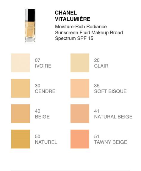 chanel vitalumiere foundation color chart.